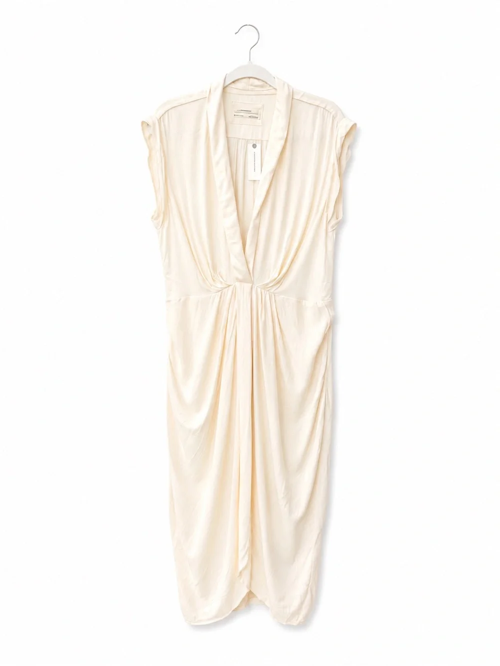 Anthropologie Dress Sleeveless V-Neck Twist-Front Satin Dress Ivory NEW size 14